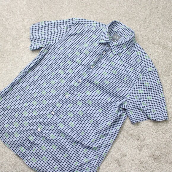 A/X Armani Exchange Shirt Mens Large Blue Geometric Cotton Short Sleeve Button - Picture 4 of 13